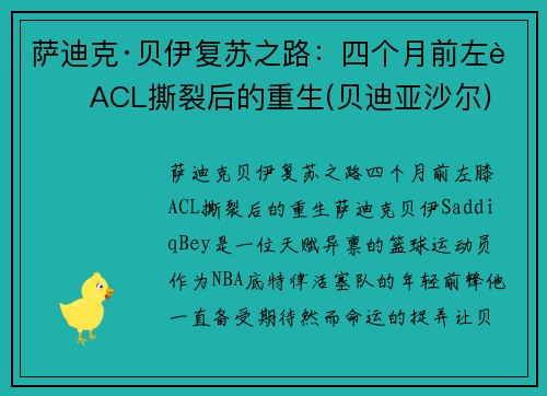 萨迪克·贝伊复苏之路：四个月前左膝ACL撕裂后的重生(贝迪亚沙尔)